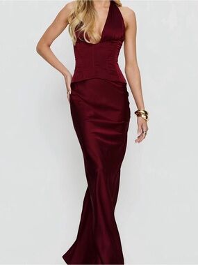 Elegant Burgundy Halter Gown